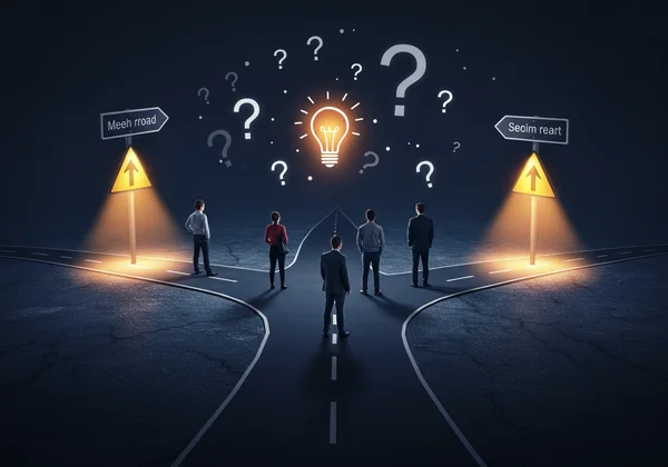 People contemplating career options with various paths