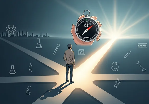 Pessoa navegando por escolhas de carreira, caminho com bússola