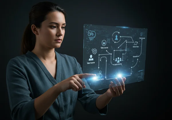 Person following clear career roadmap with AI guidance.