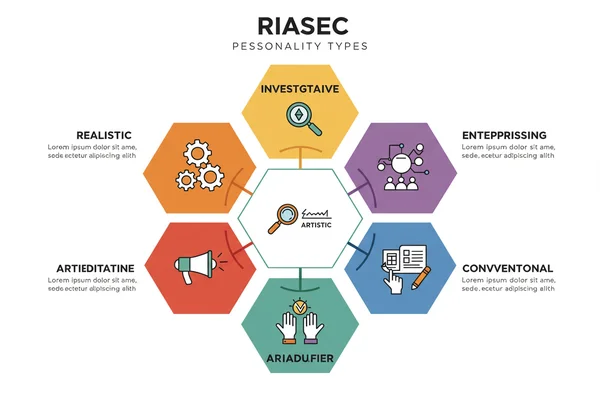 Infographic of the six Holland RIASEC personality types.