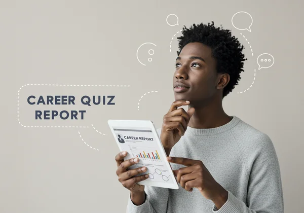 Person reflecting on career report, validating insights.