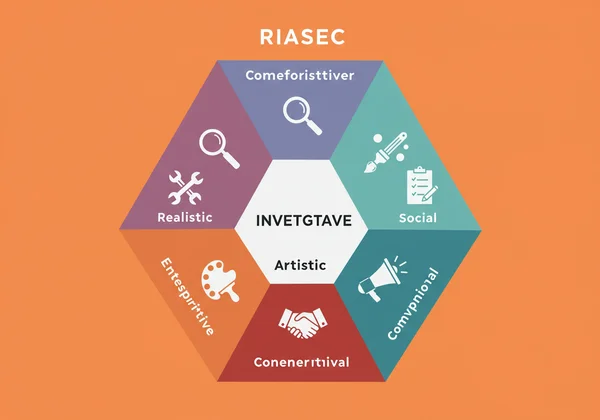 Holland Code RIASEC hexagon with symbols for each type