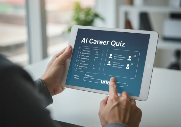 User interacting with an AI career quiz on a tablet