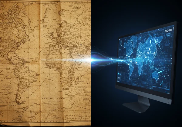 Paper map evolving into a modern digital GPS interface